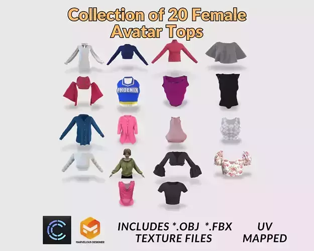 Collection of 20  tops for Female Avatar Female Costume 