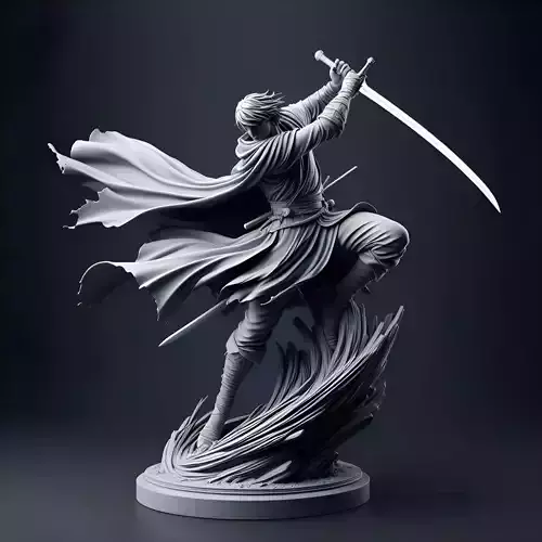 Dynamic Sword Warrior Sculpture