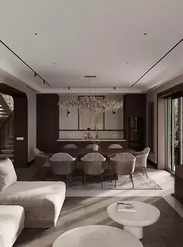 LIVING ROOM and KITCHEN Interior Scene 3D model 3D model