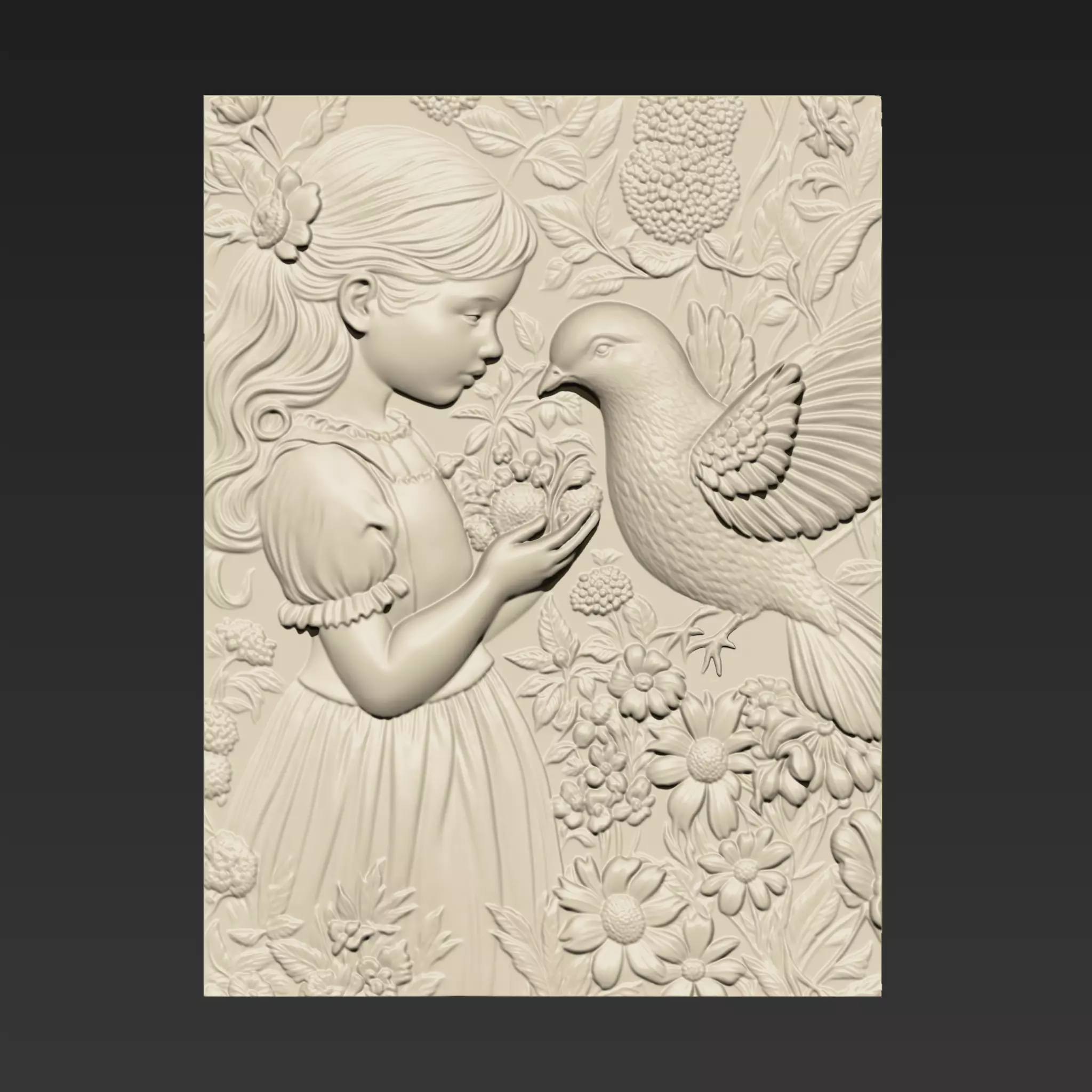 A Little Girl Feeding Pigeon A2 3D print model