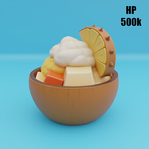 Tropical Dessert Bowl Ice Cream Coconut Shell High Mid Low Poly Low-poly 3D model 5