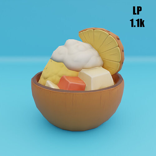 Tropical Dessert Bowl Ice Cream Coconut Shell High Mid Low Poly Low-poly 3D model 4