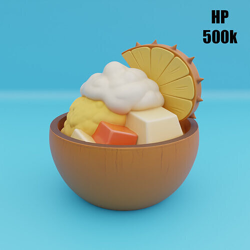 Tropical Dessert Bowl Ice Cream Coconut Shell High Mid Low Poly Low-poly 3D model 2