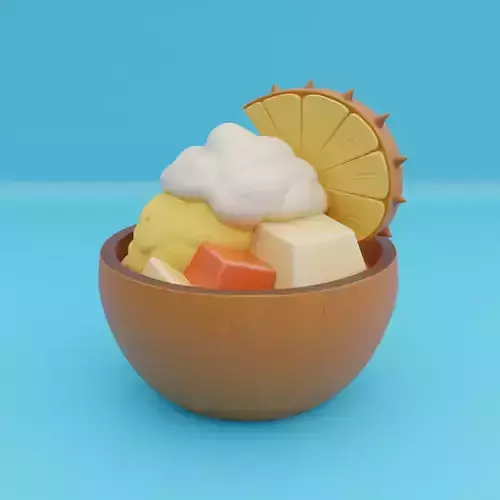 Tropical Dessert Bowl Ice Cream Coconut Shell High Mid Low Poly