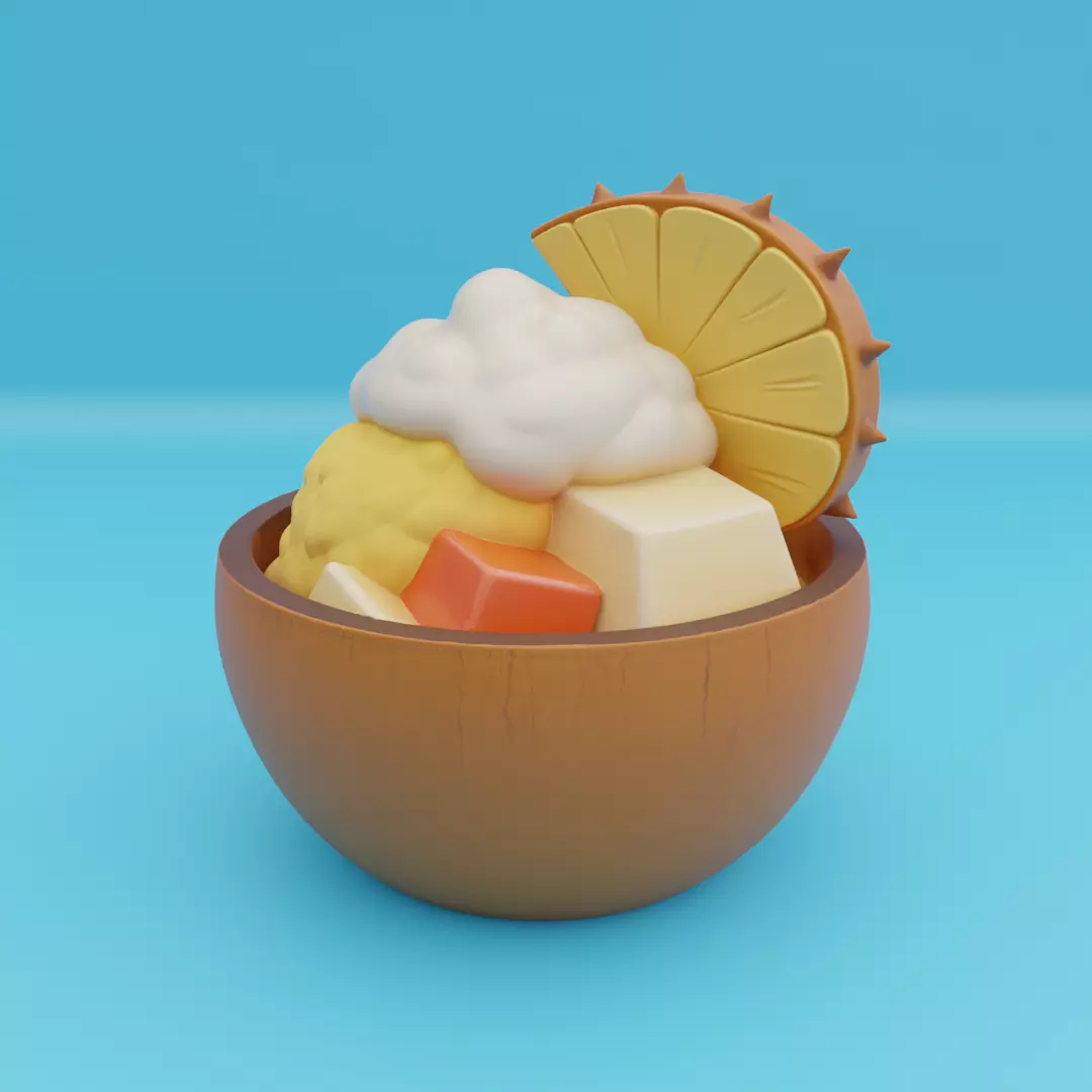 Tropical Dessert Bowl Ice Cream Coconut Shell High Mid Low Poly Free low-poly 3D model