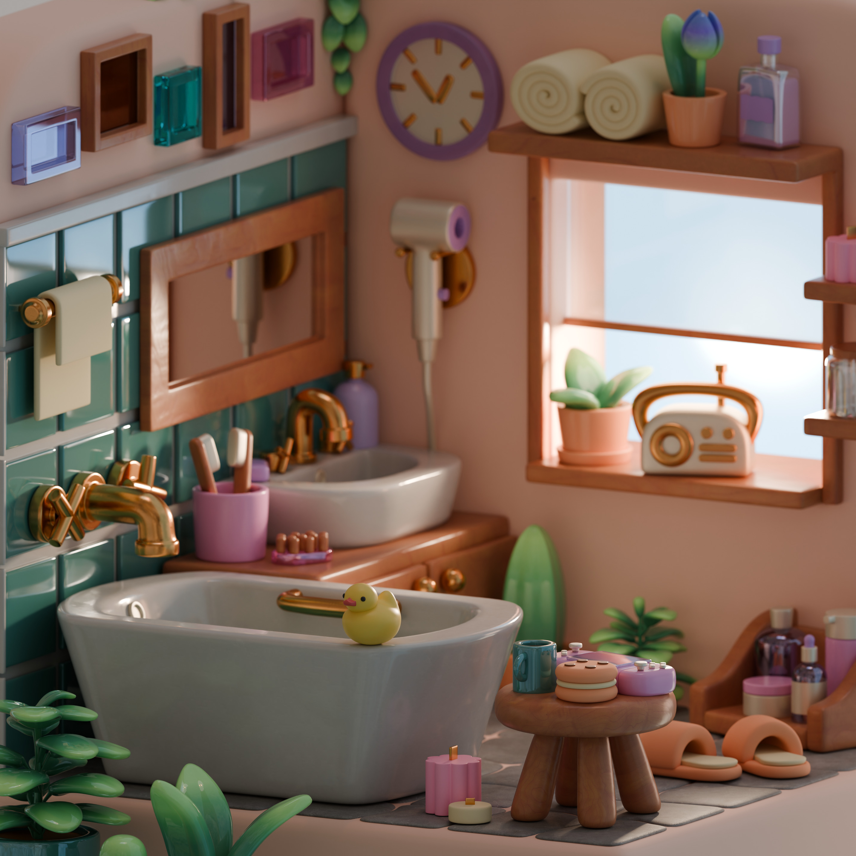 Cozy Stylized 3D Bathroom Set 3D model_2