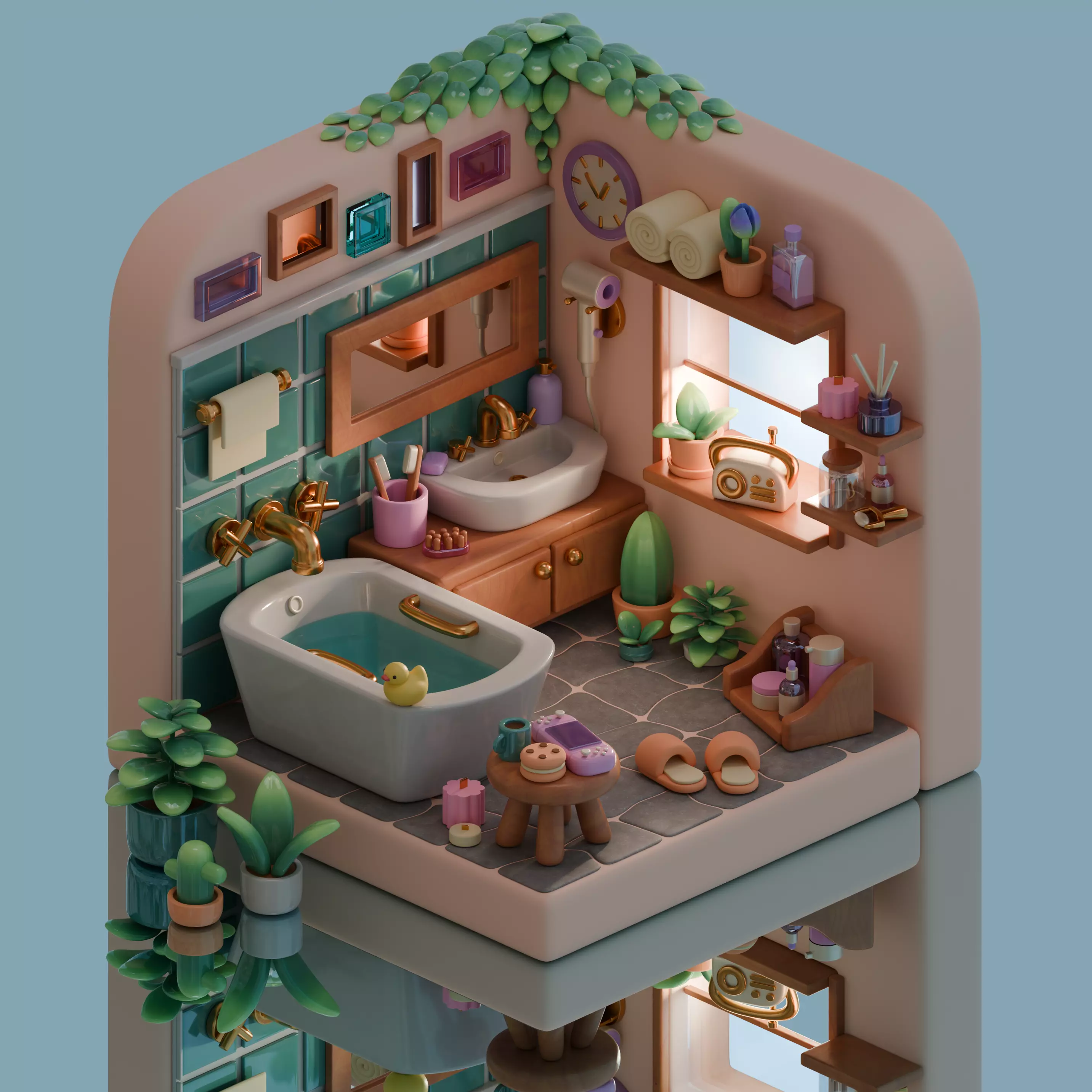 Cozy Stylized 3D Bathroom Set 3D model_0