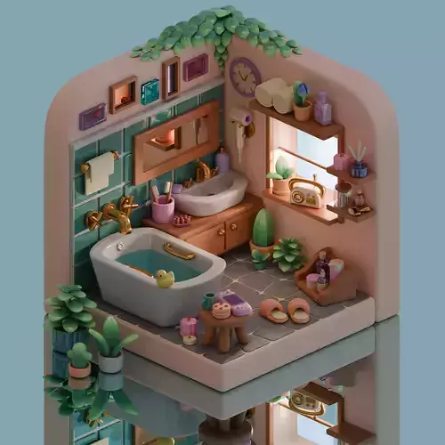 Cozy Stylized 3D Bathroom Set