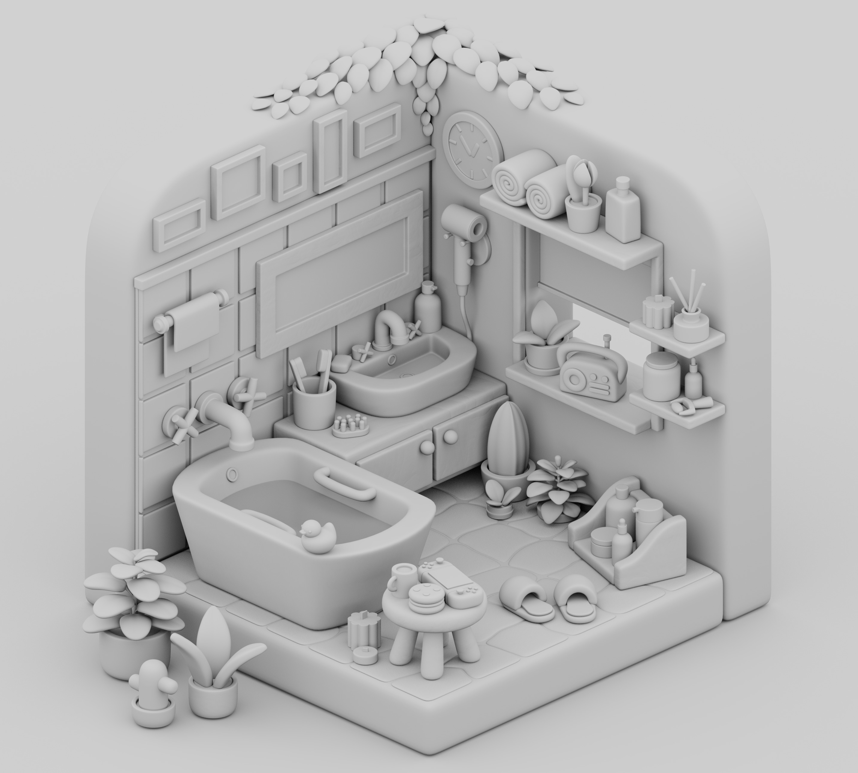 Cozy Stylized 3D Bathroom Set 3D model_6