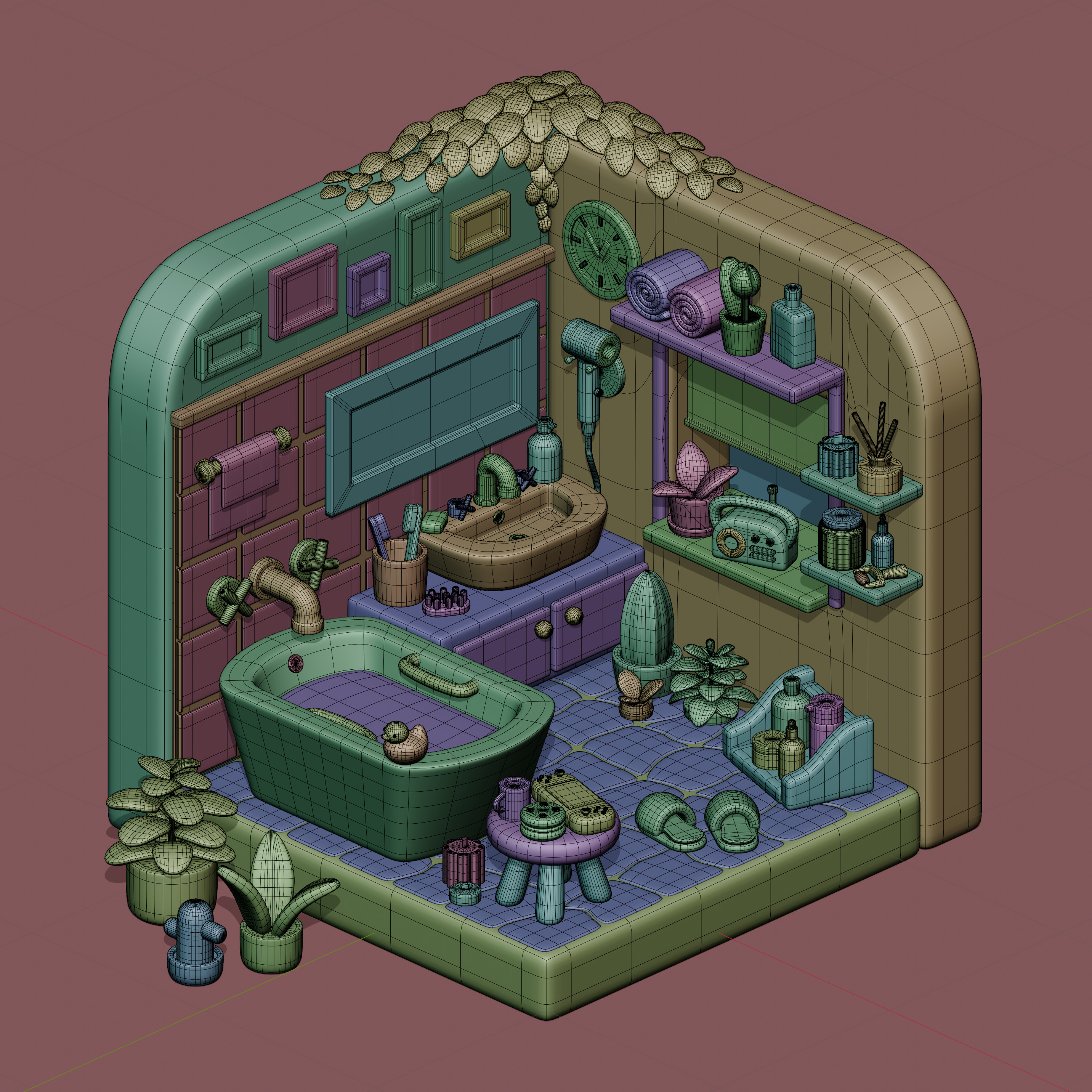 Cozy Stylized 3D Bathroom Set 3D model_3