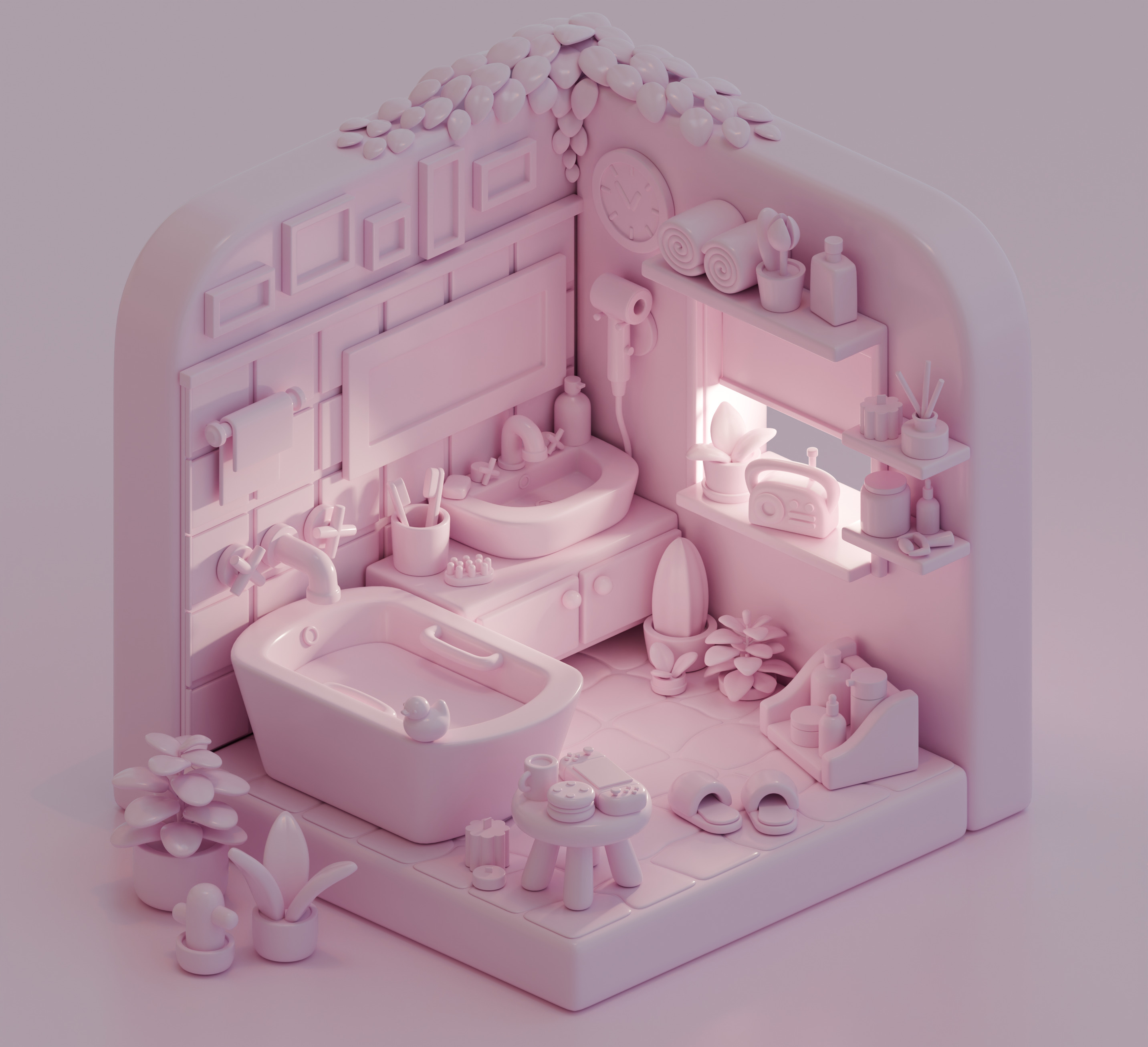 Cozy Stylized 3D Bathroom Set 3D model_5