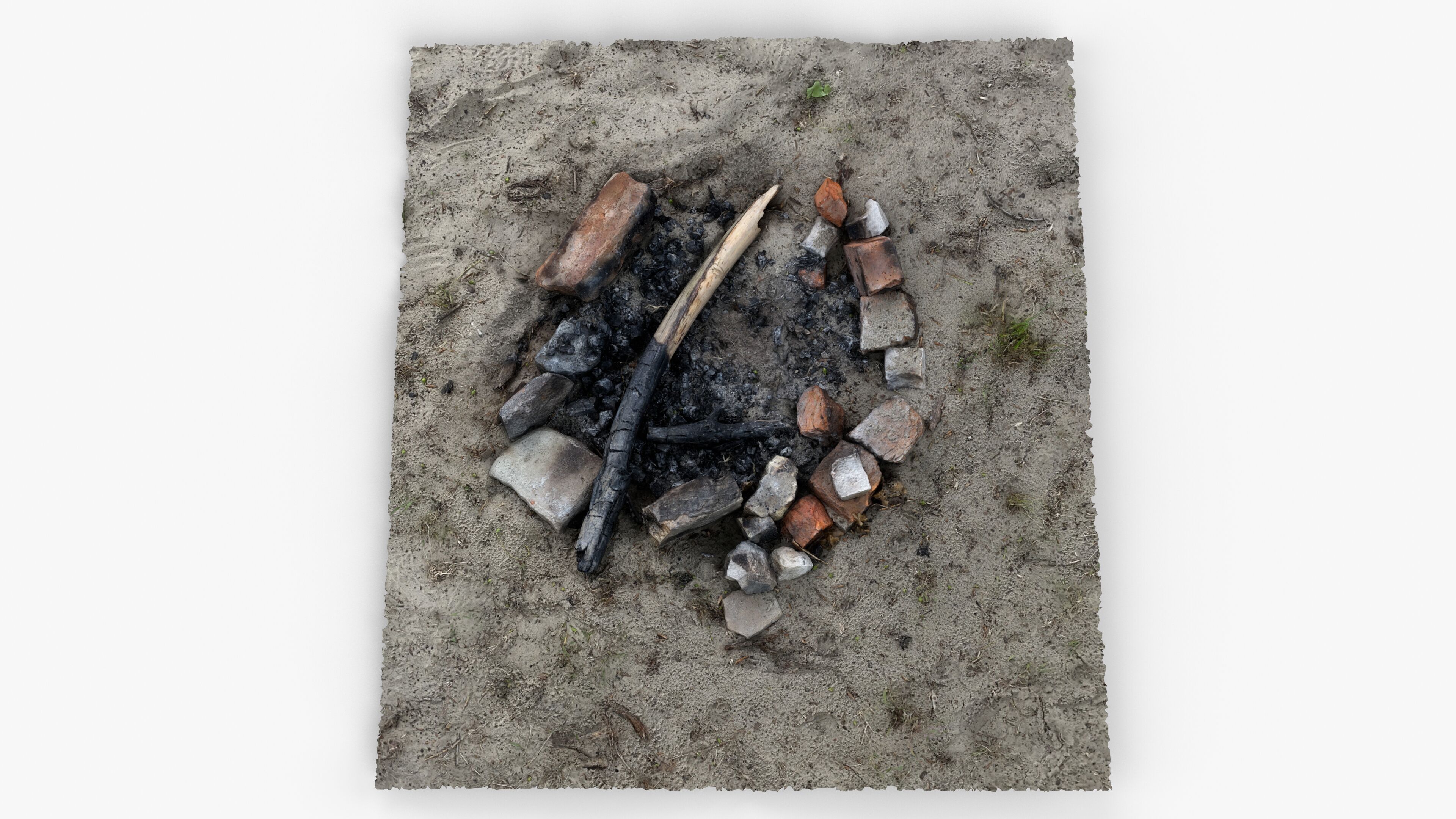 Abandoned Campfire Pit with Burnt Wood and Bricks Scan Low-poly 3D model_2