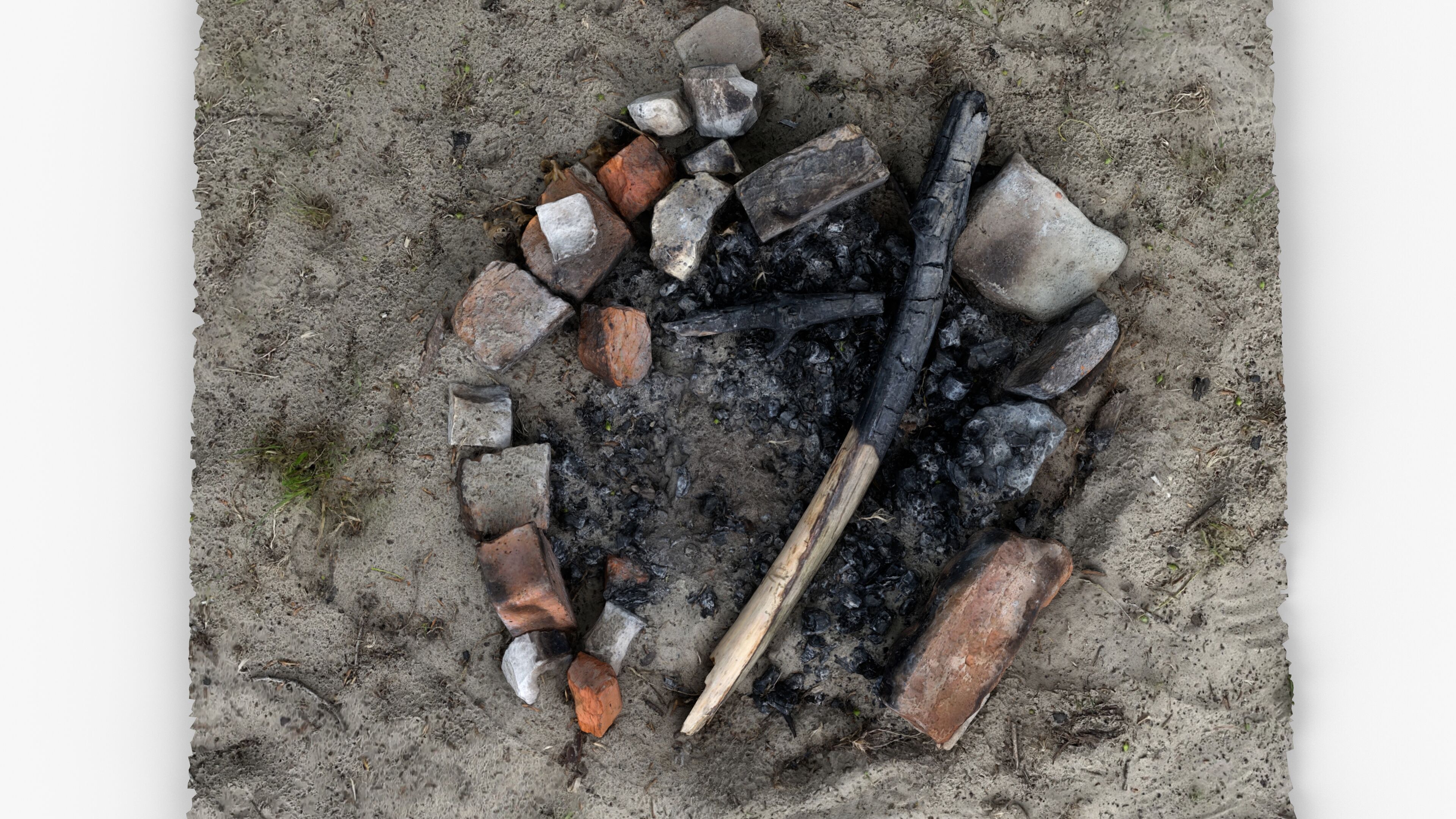 Abandoned Campfire Pit with Burnt Wood and Bricks Scan Low-poly 3D model_7