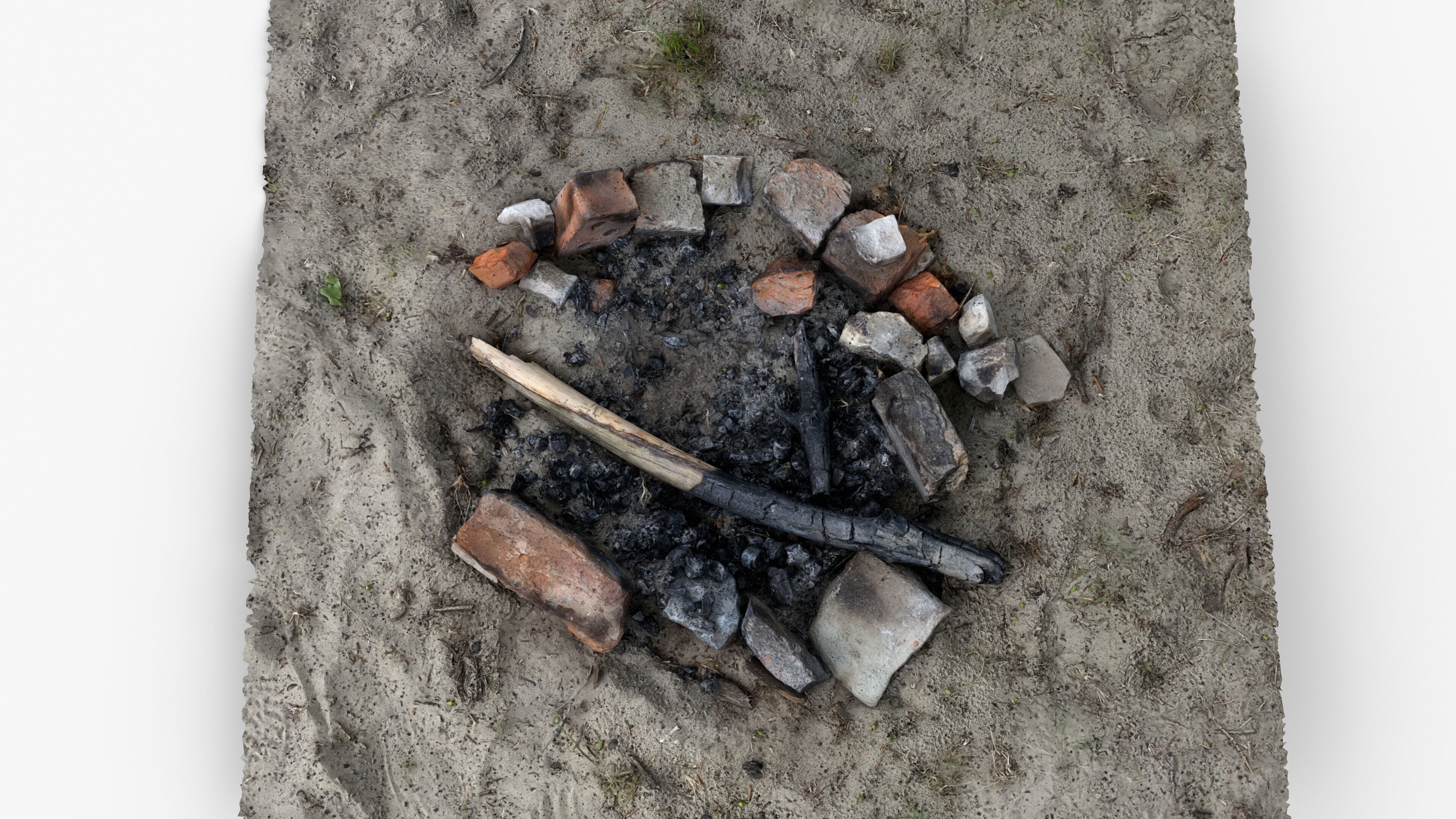 Abandoned Campfire Pit with Burnt Wood and Bricks Scan Low-poly 3D model_5