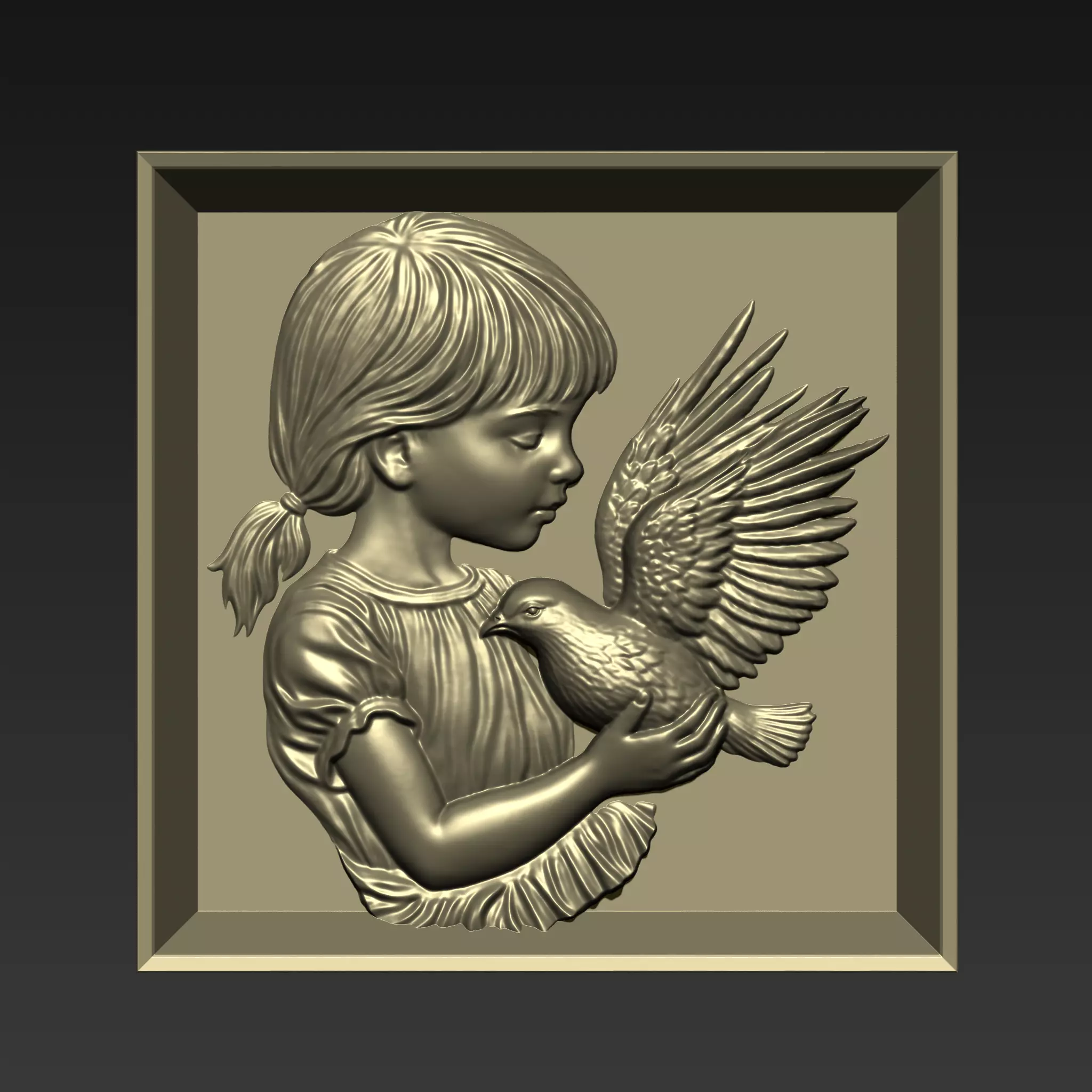Little Girl Holding a Pigeon A13 3D print model