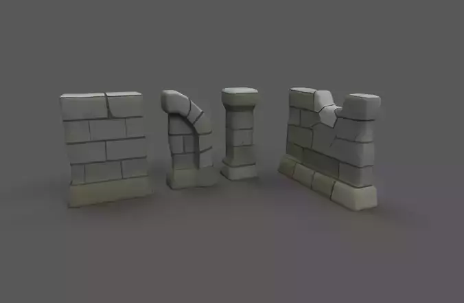 Modular Dungeon Wall Set  Hand Painted Low Poly Stone Structures