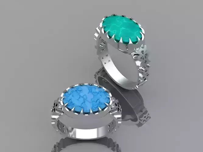 Men s oval turquoise ring 3D print model