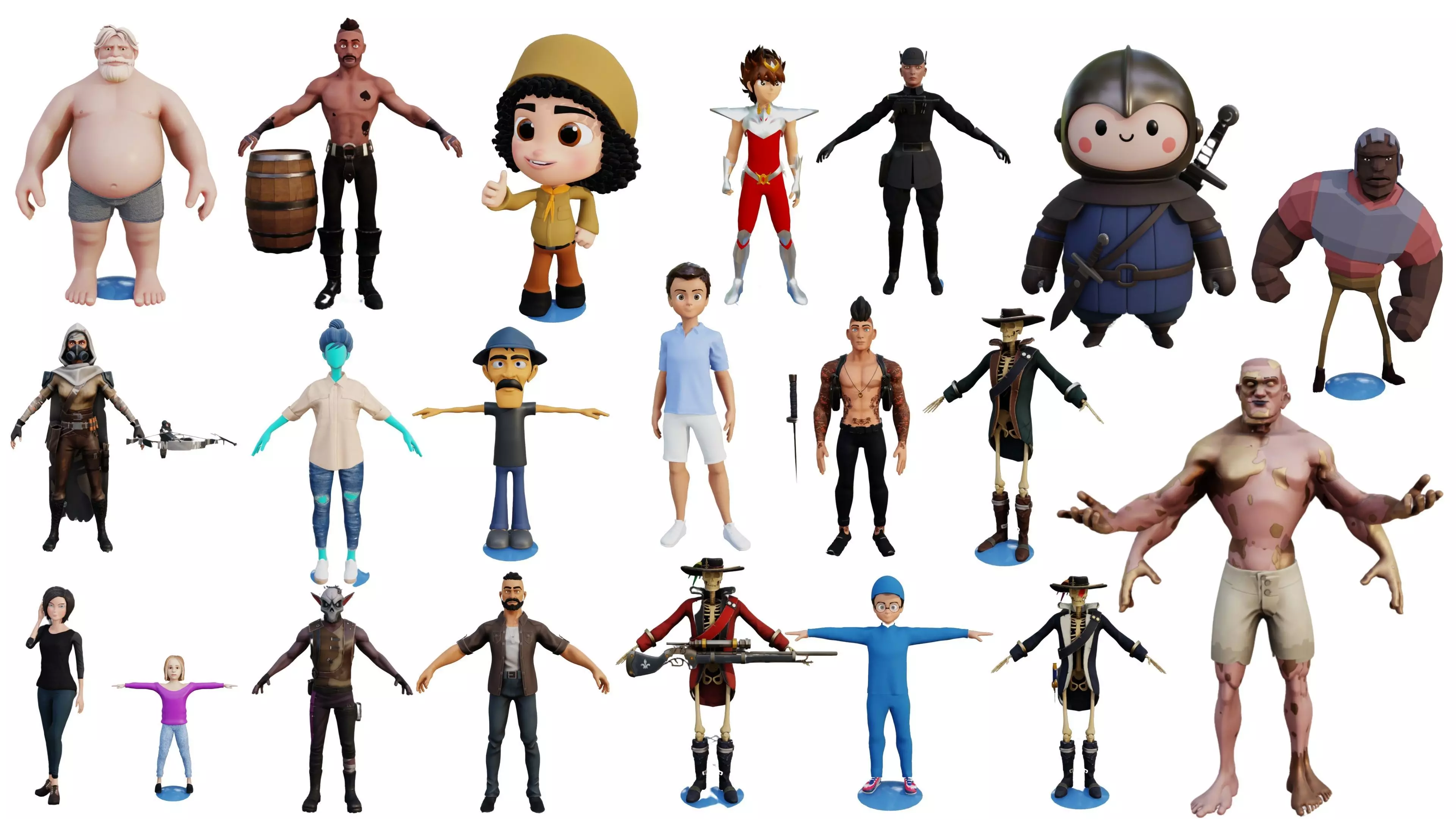Stylized and Cartoon Character Mega Pack 24 Models Game Ready Low-poly 3D model