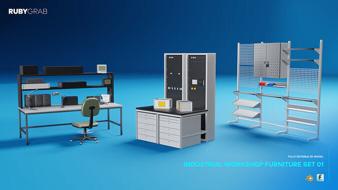 Industrial Workshop Furniture Set 01 3D model