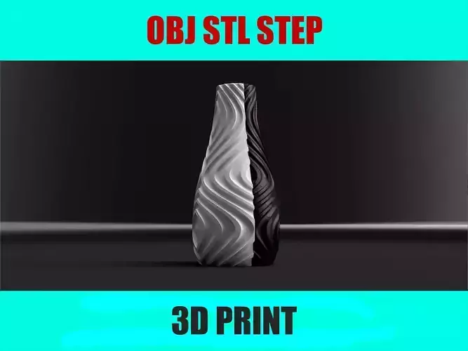 Black and White Wave Vase 3D Model Monochrome Swirl Vase STL