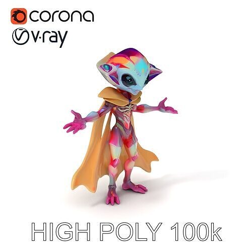 Colorful Mystical Alien with Ornate Cape D Character Model Low-poly 3D model