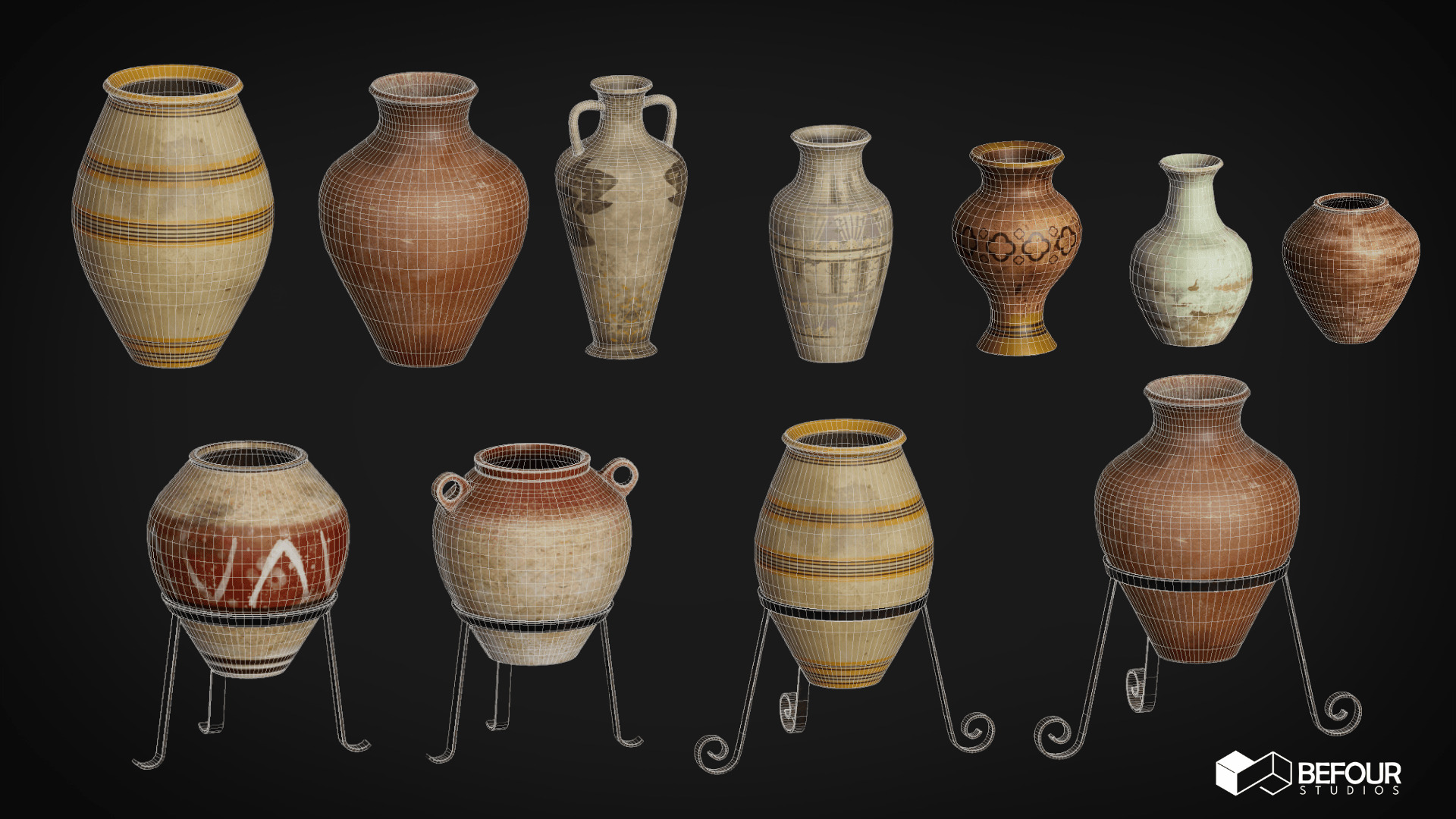 Ancient Ceramic Vases Low-poly 3D model_2