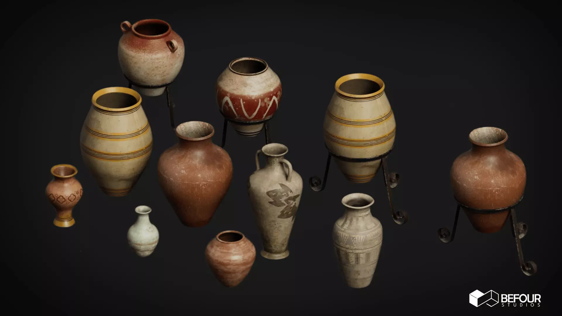 Ancient Ceramic Vases Low-poly 3D model_0