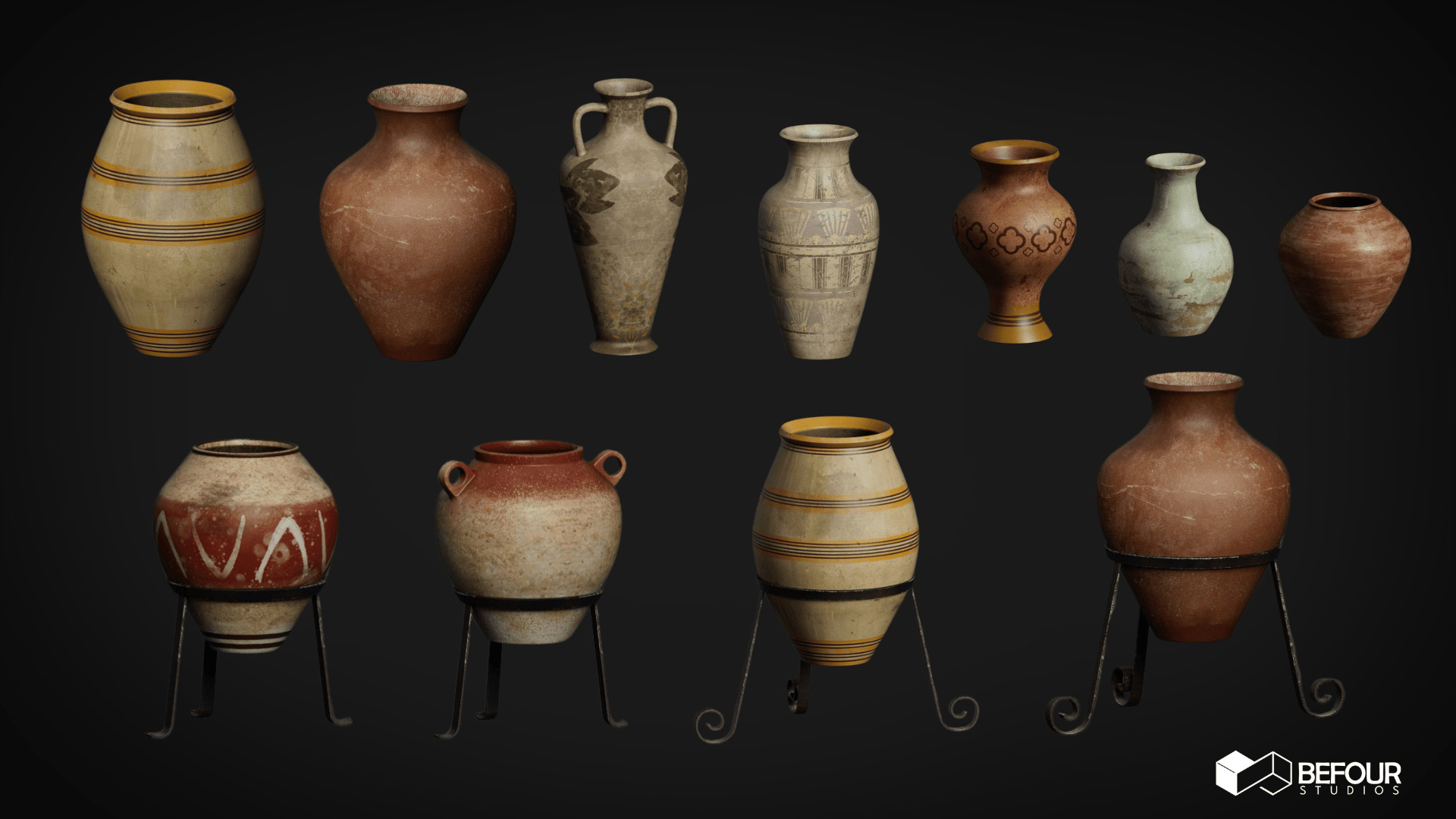 Ancient Ceramic Vases Low-poly 3D model_1