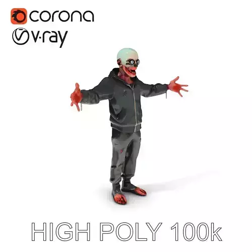 Creepy Zombie Character in Distressed Hoodie and Pants Low-poly 3D model