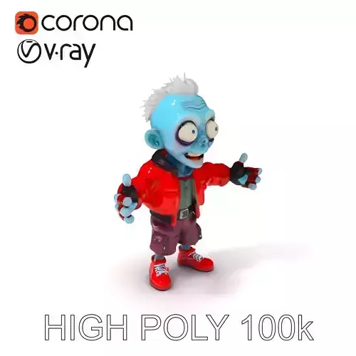 Playful Zombie Cartoon Character with Red Jacket and Blue Skin Low-poly 3D model