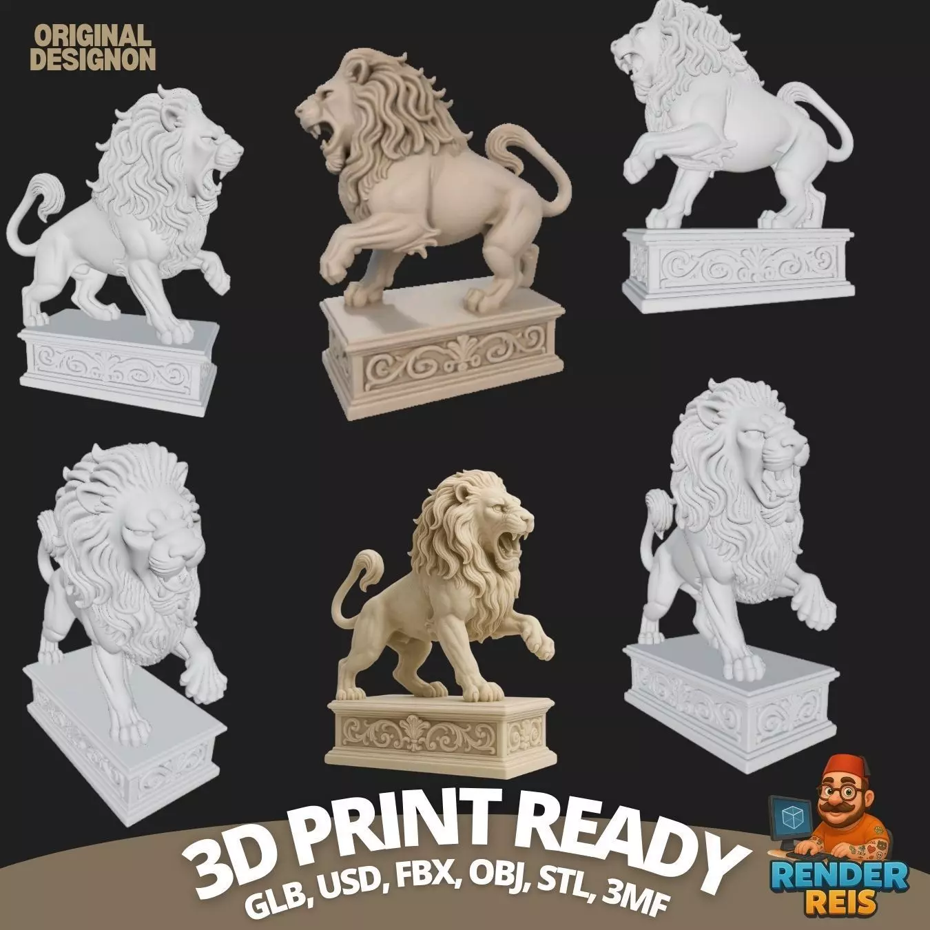 Embodiment of Wild Power Roaring Lion Figurine 3D print model_0