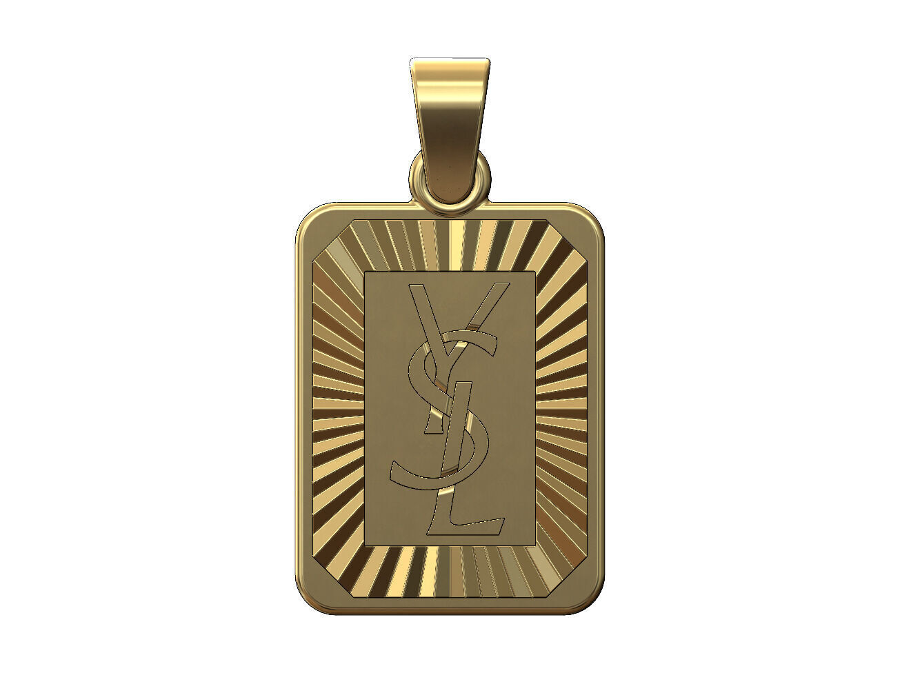 YSL emblem faceted sunrays tag pendant charm 3D print model_1