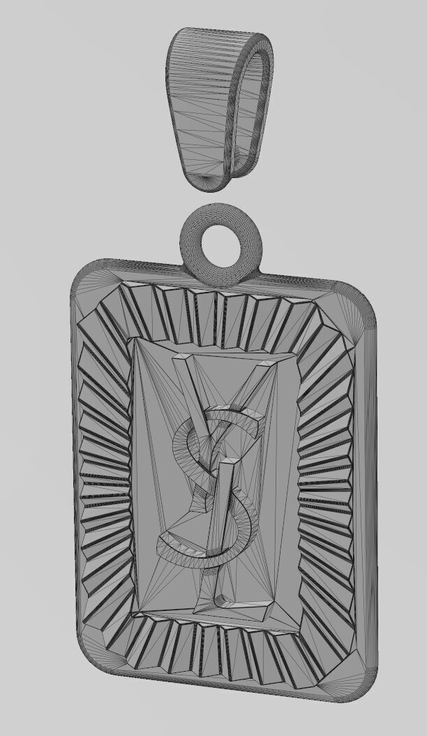 YSL emblem faceted sunrays tag pendant charm 3D print model_13