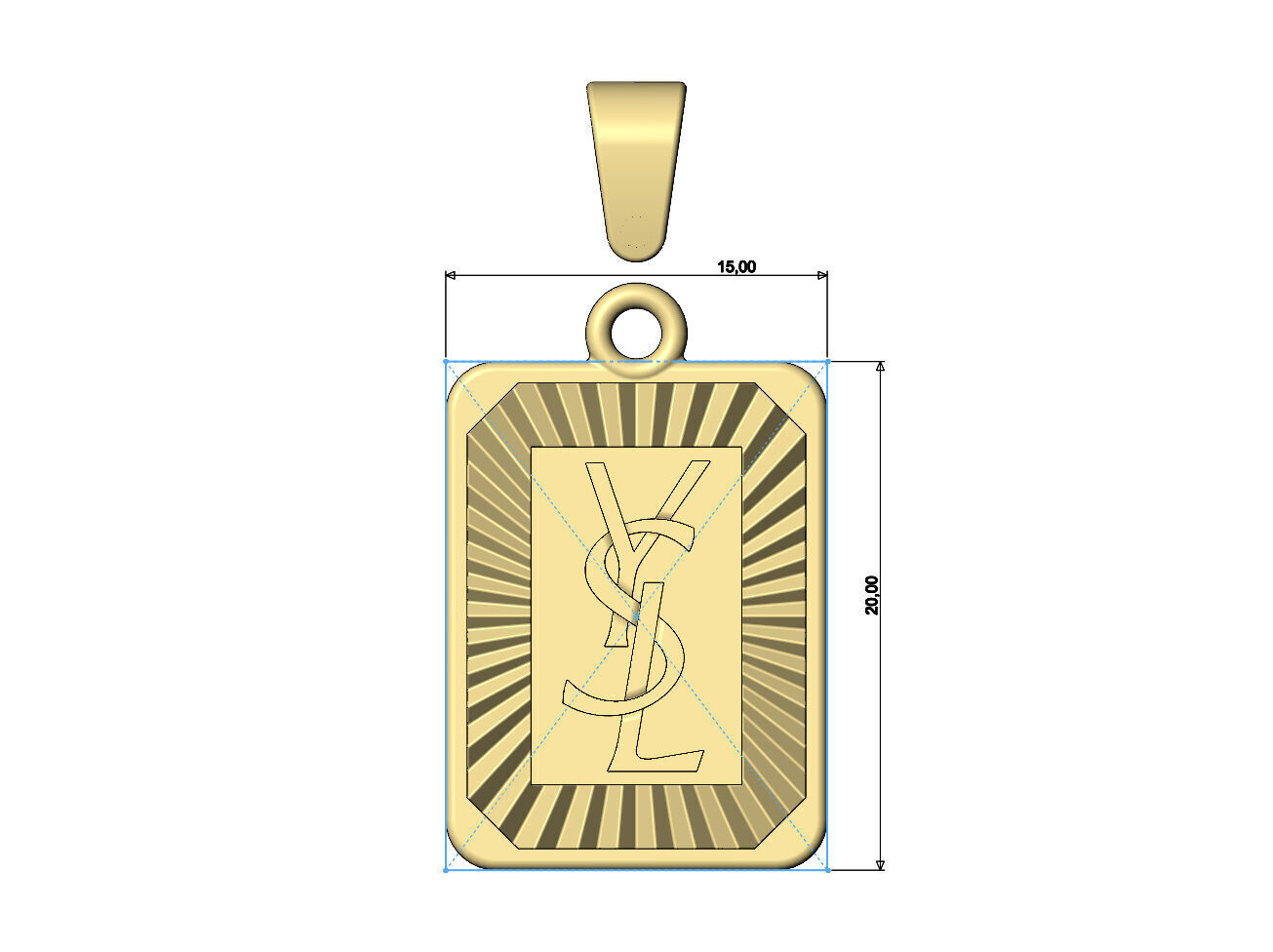 YSL emblem faceted sunrays tag pendant charm 3D print model_6
