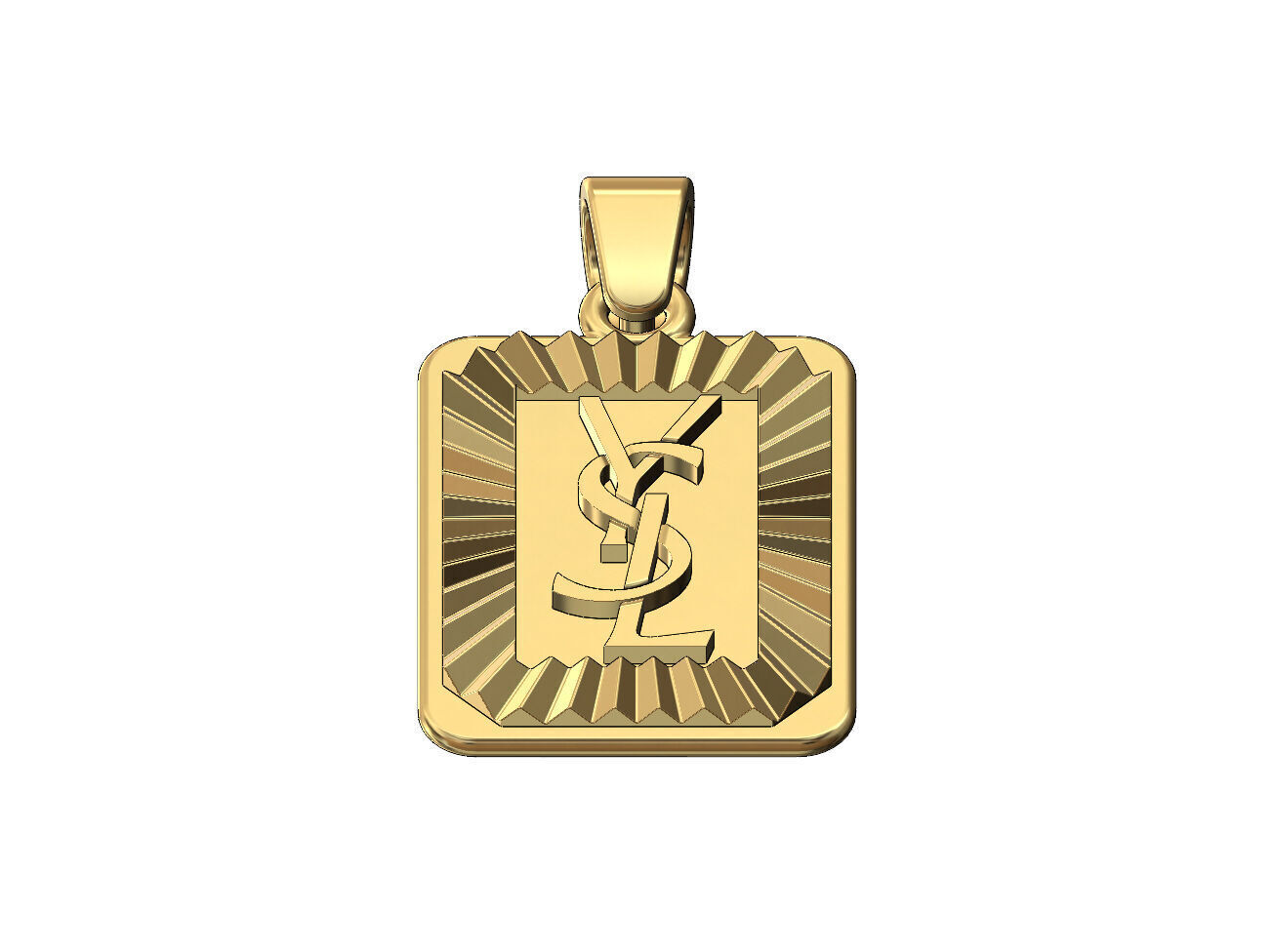 YSL emblem faceted sunrays tag pendant charm 3D print model_2