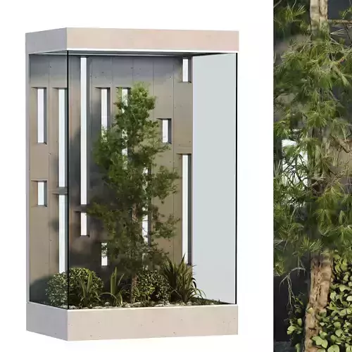 Minimal courtyard green plant in box set 522