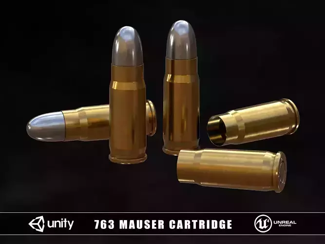 763 Mauser Cartridge Low-poly 3D model
