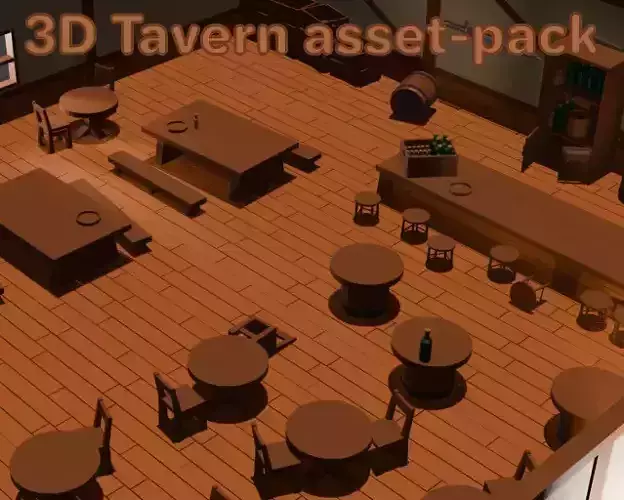 Medieval Tavern Furniture asset-pack Low-poly 3D model