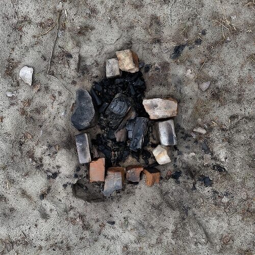 Abandoned Campfire Pit with Burnt Wood and Bricks Scan Low-poly 3D model
