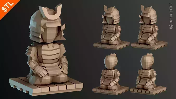 Low Poly Samurai Figurine in Seiza Pose - Customizable STL Model 3D print model