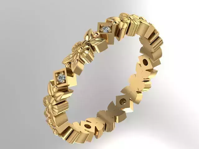 Ring flowers eternity marching band 7 stone 3D print model