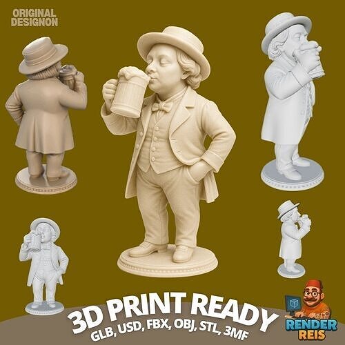 A Joyful Moment in 3D Beer Drinking Happy Figurine Digital Model 3D print model