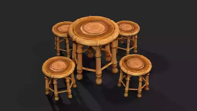 Stylized Bamboo Table and Stools Set