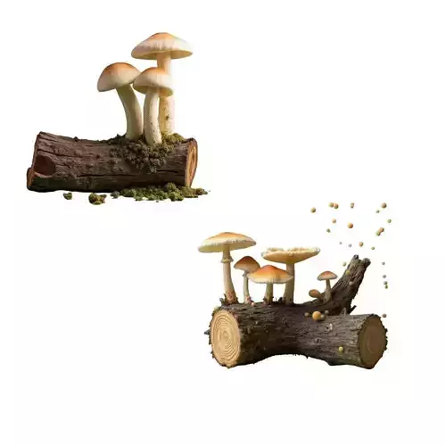 Two Pack Mushroom Logs 3D Model  STL FBX OBJ  Digital Download