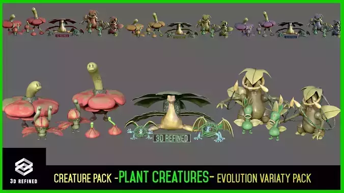 Game ready Creatures- Plants Monsters- evolution variety bundle Low-poly 3D model