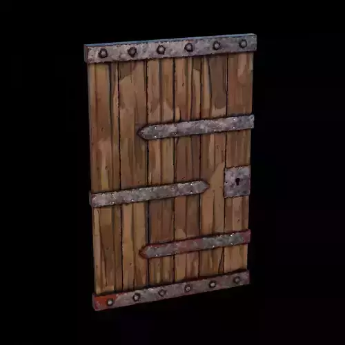Stylized Medieval Wooden Door   Low Poly Game Asset