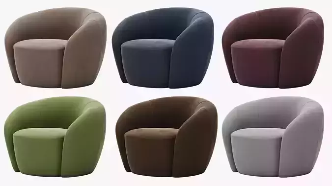 Modern Velvet Armchair - Customizable Color 3D model