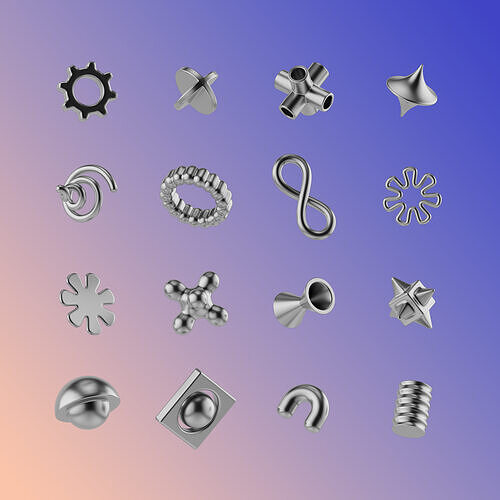 Pack 16 Abstract Geometric Shapes V2 Doodads Low-poly 3D model Low-poly 3D model