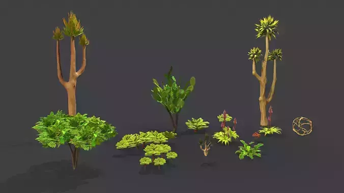 Desert Plants Stylized GameReady 11 LowPoly models