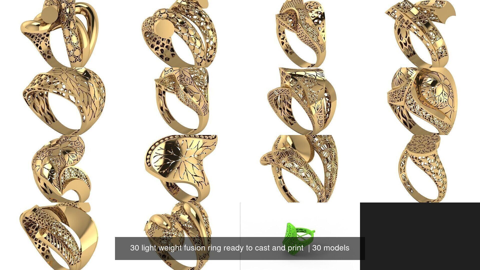 30 light weight fusion ring ready to cast and print  3D Model Collection_3